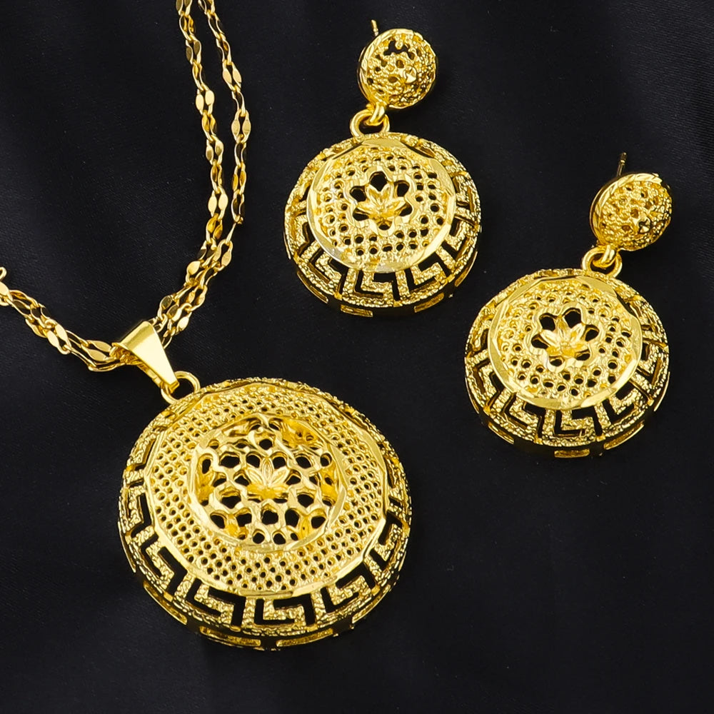 Dubai 24k Gold Plated Jewelry Sets for Women Indian Bridal Costume Necklace Earrings Sets Nigerian Wedding Party Gifts