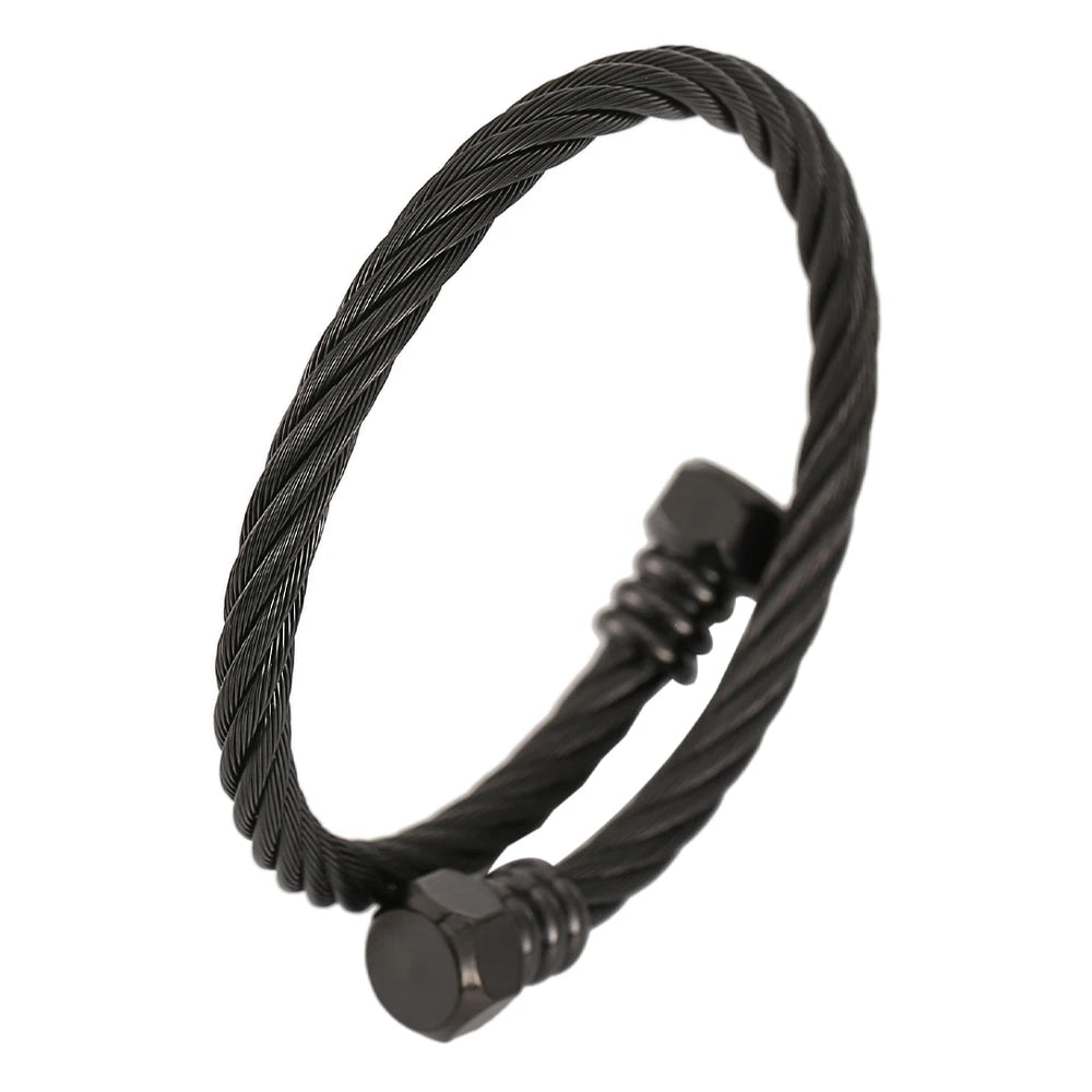 Fashion High Quality Stainless Steel Braided 4 Colors Bangle Men Hip Hop Party Rock Steel Wire Screw Screw Head Patter Jewelry