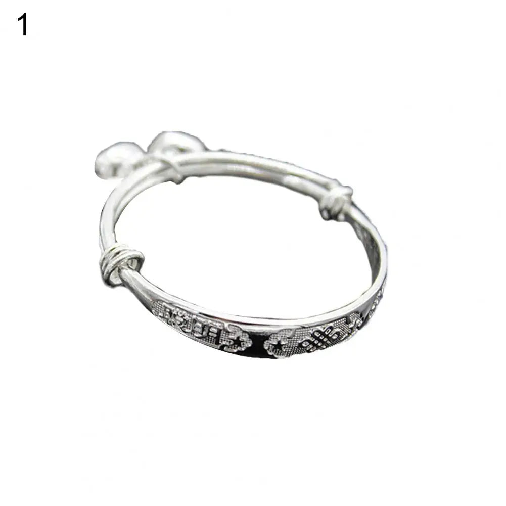 Jewelry Bangle Bracelet Adjustable Embossing Design Bell Pendant Baby for Toddler
