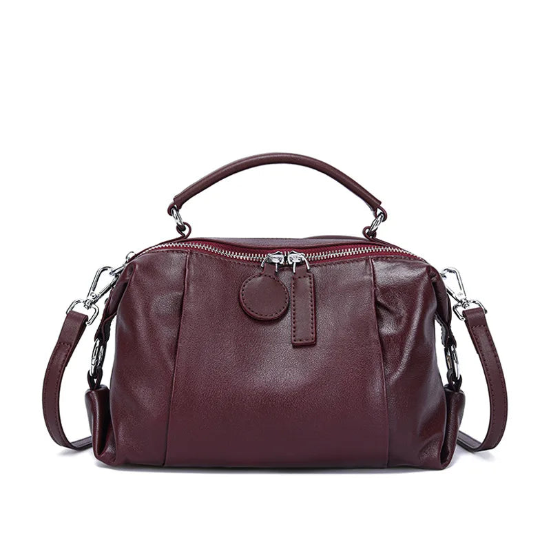 Women's Handbag 2025 New Top Grain Leather Boston Bag Unique Shoulder Crossbody Bag Vintage Commuting Versatile Handheld Tote