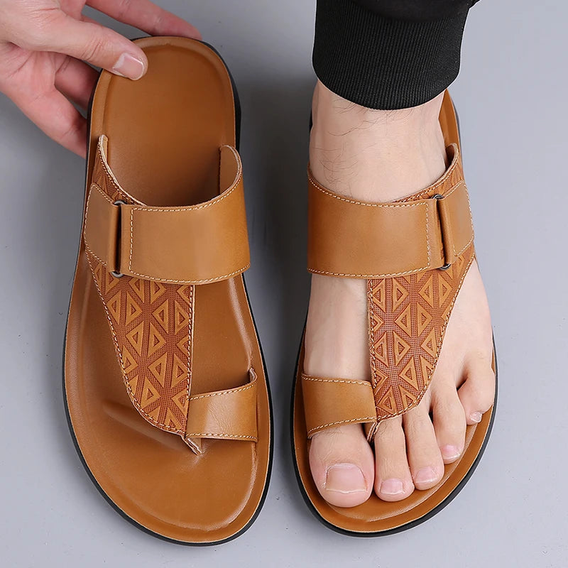 Men's Summer Sandals Breathable Fashion Simple Toe-Thru Soft Flat Bottom Beach Shoes Comfortable Classic Slippers
