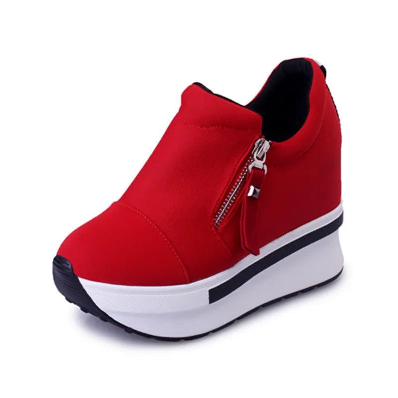 Women Wedges Ankle Boots Platform Thick Bottom Shoes Slip on Zipper Fashion Casual Female Sneakers Shoes Zapatos De Mujer