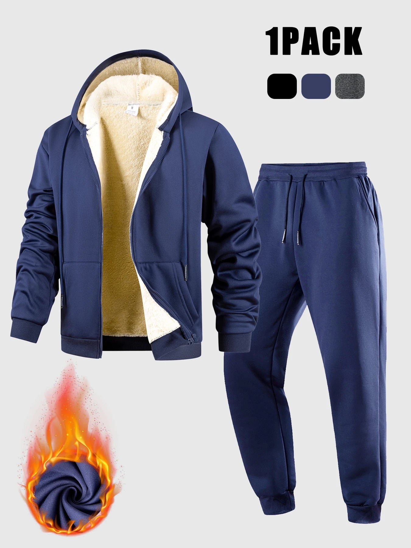 Men's Suit Two-Piece Tracksuit Plush Thickened Warm Sports Jacket+Trousers Sports Suit Winter Outdoor Casual Hoodie Sportswear