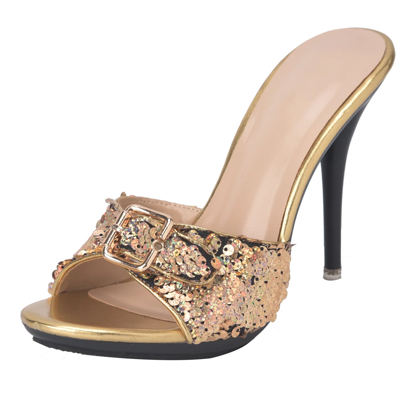 Women's Sandals Open Toe High Heeled Slippers Big Buckle Heels Sandalias Mujer Ladies Shoes Heels Women Slender Heel
