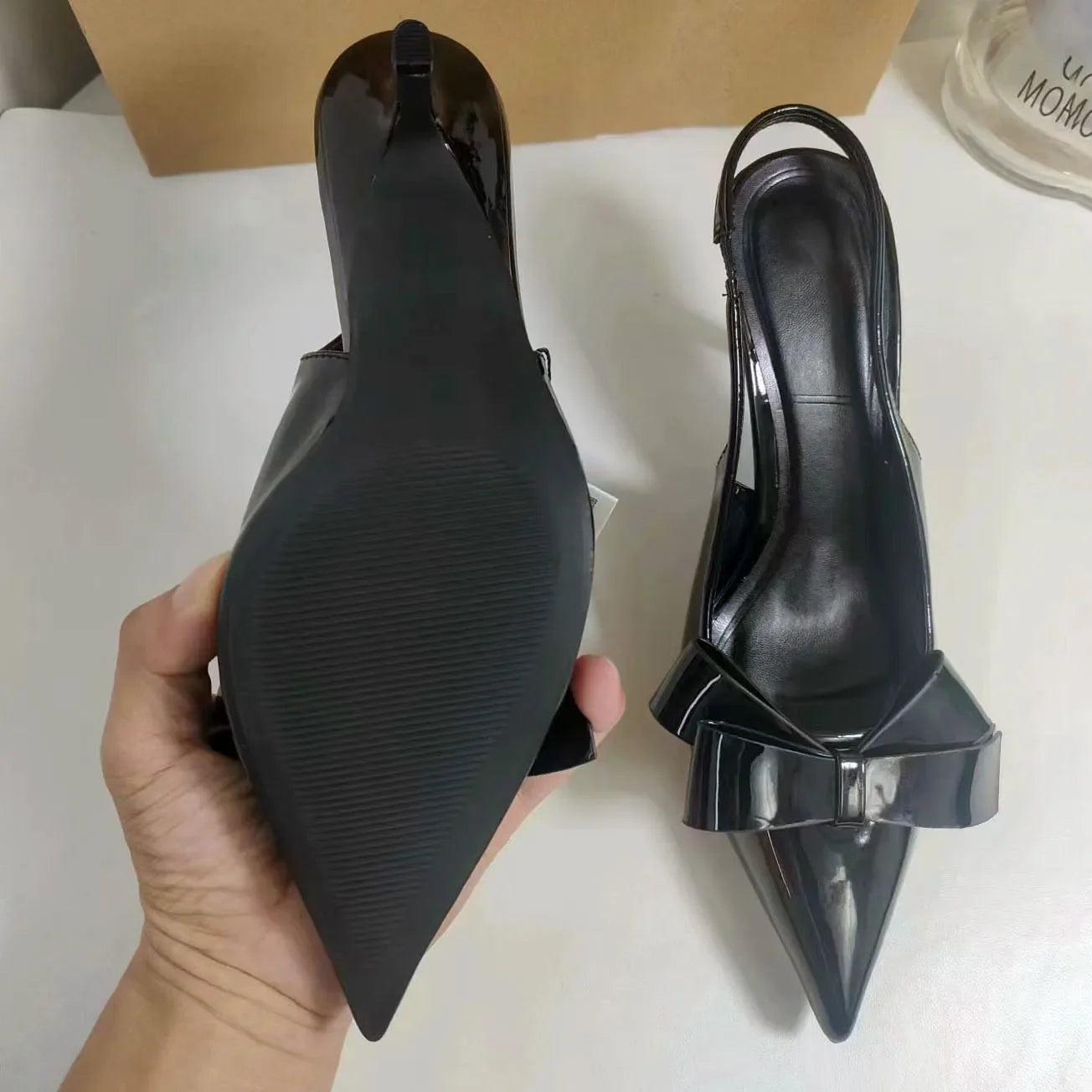 2025 Summer High Heel Sandals for Lady Pointed Toe Sexy Fashion Black Stilettos Bow Decoration Brand Designer Women Dress Shoes
