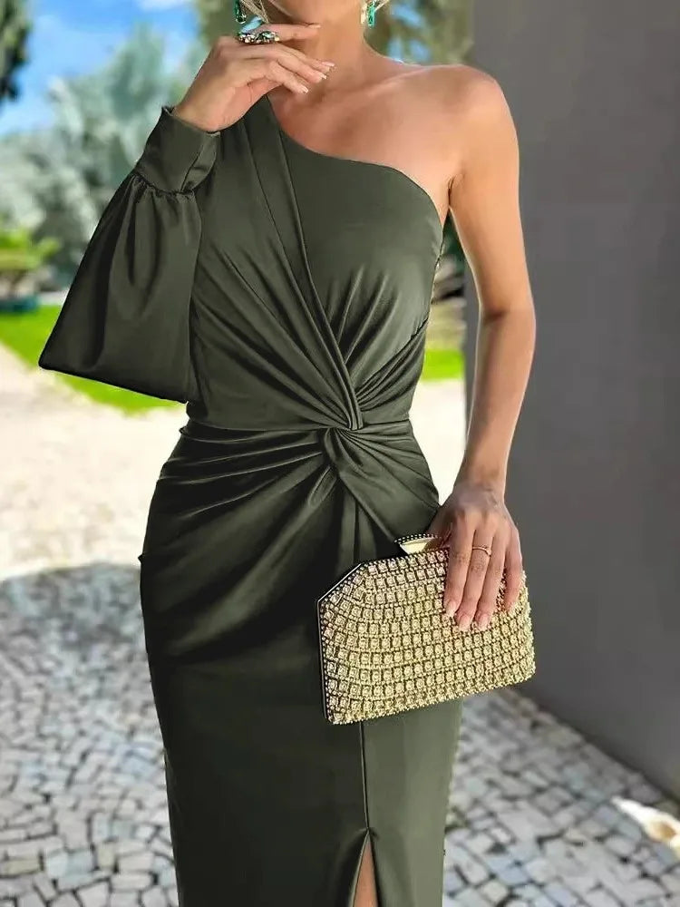 Elegant Sexy Off Shoulder Dress For Women Fashion Diagonal Collar Sleeveless Package Hip Dresses Robe Femme Formal Evening Party