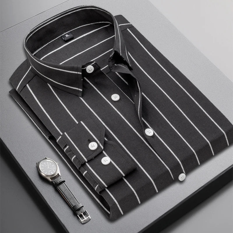 2025 Men's Long-Sleeved Striped Shirt Autumn Youth Business High-Quality Fashionable Cool Versatile Trendy Business Casual