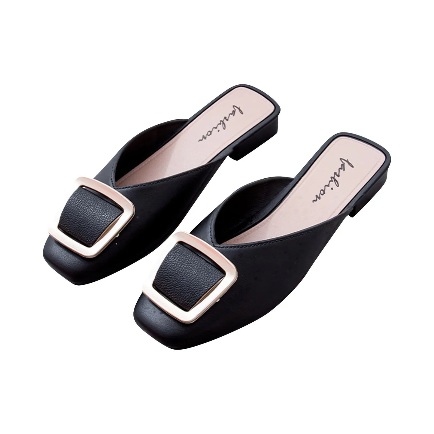 Slippers Women's Summer with New Fashion Square Toe Flats Sandals Shoes Muller Spring Flip Flops Slides Outdoor Work Ladies