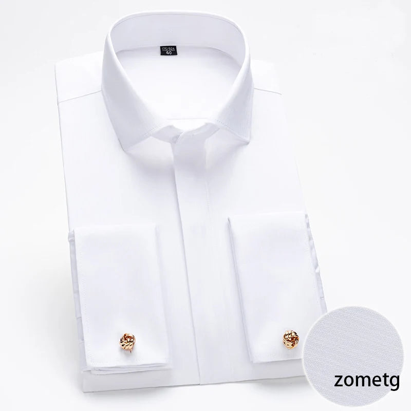 French Cuff Shirts Men's Dress Shirt Jannydaystore Formal Mens Top wear Wear ali Business Shirts zometg dress shirt