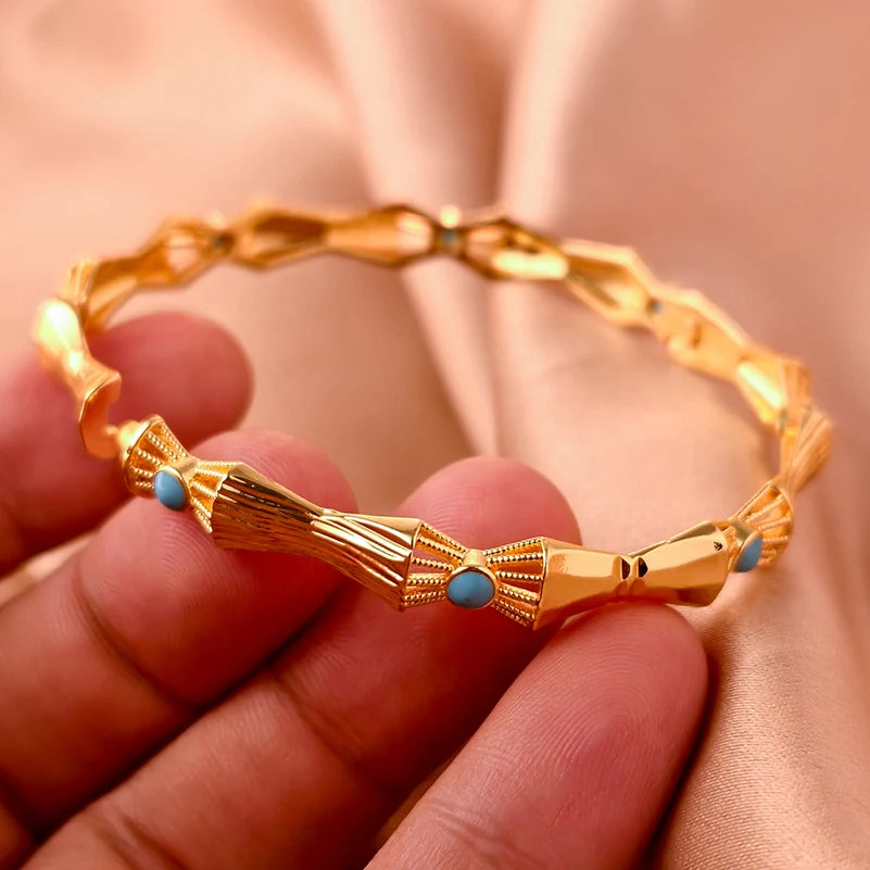 Dubai Gold Plated 24K Bangles for Women Jewelry Exaggerated Style Bracelets Banquet Party Bijoux Nigeria Wedding
