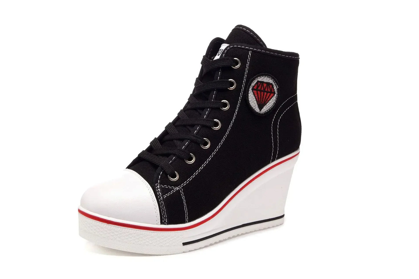 Wedge Heel Casual Shoes for Women New Canvas Shoes Side Zipper High Heel Lace Up Shoes Woman's Heightening Platform Sneakers