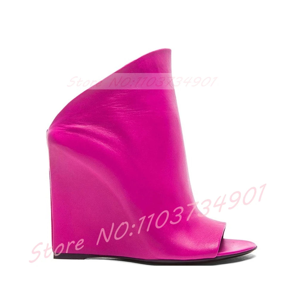 Slingback Rose Red Wedge Sandals Women Fashion Open Round Toe High Heels Sandals Female Sexy Party Nifty Slip-on Footwear