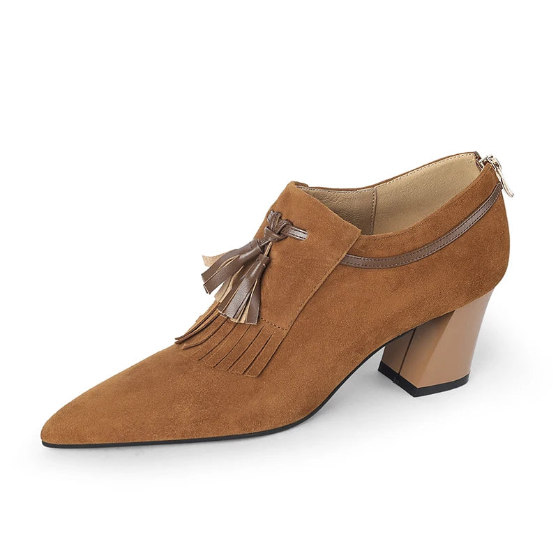 2025 Spring Women Shoes Pointed Toe Chunky Heel Women Pumps Sheep Suede High Heels Belt Buckle Shoes for Women zapatos de mujer