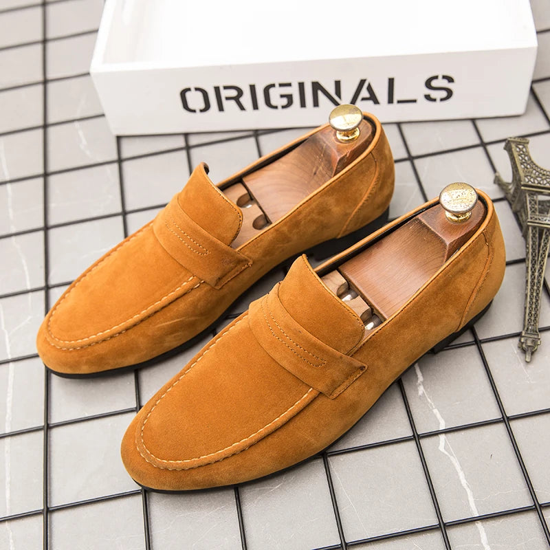 Men Dress Shoes Loafers Suede Pointed Toe Low Heel Fashion Business Casual Breathable Wedding Daily Dress Shoes Zapatos Hombre