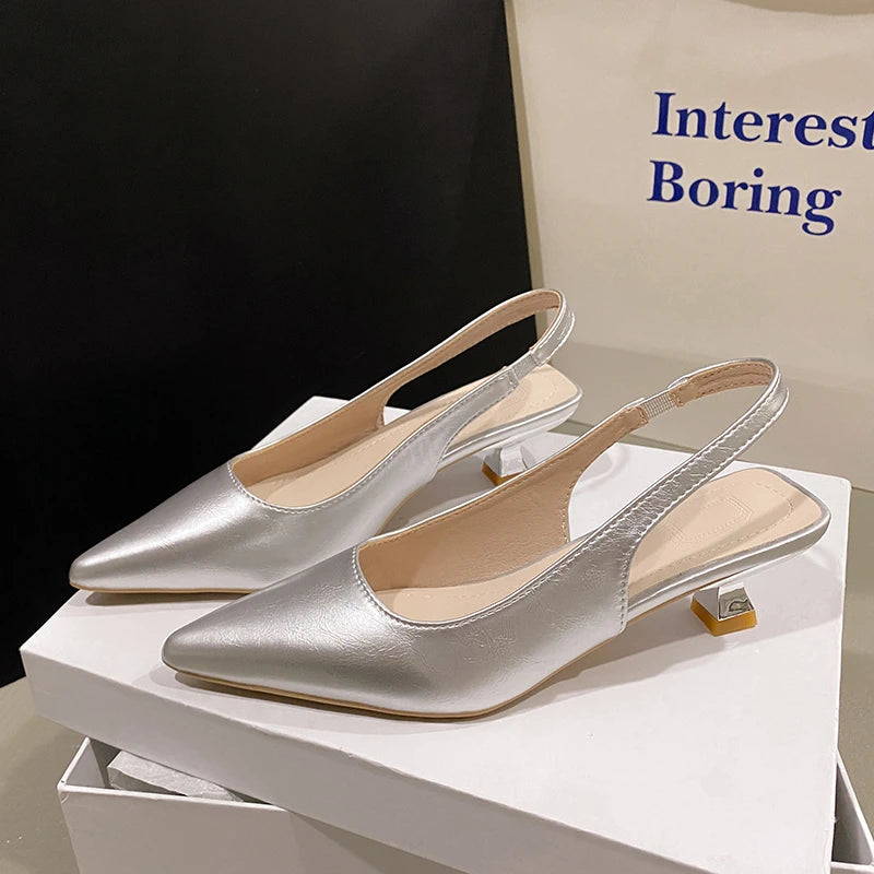 Fashion Female Shoes New Women's Pumps Solid Color Simple Mid Heel Shoes Sexy Pointed Toe Slingback Elegant Dress Shoes