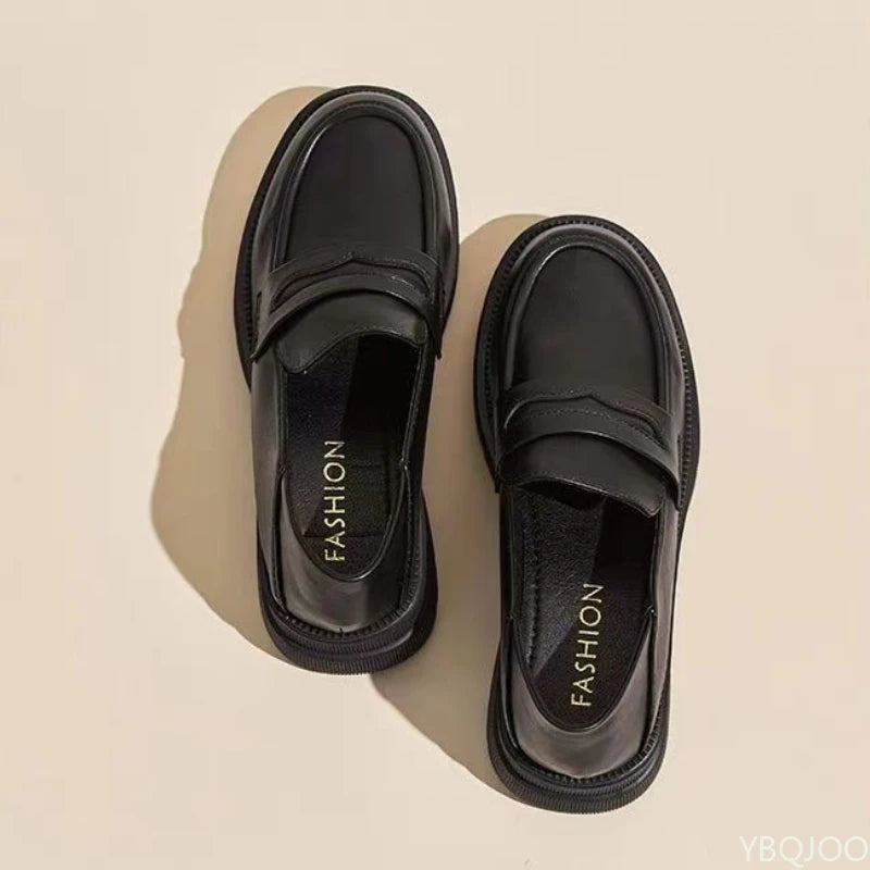 Women's Casual leather Shoes Fashion Thick soled Pumps Solid Color Breathable Loafers Fashion comfort ladies high heels Zapatos