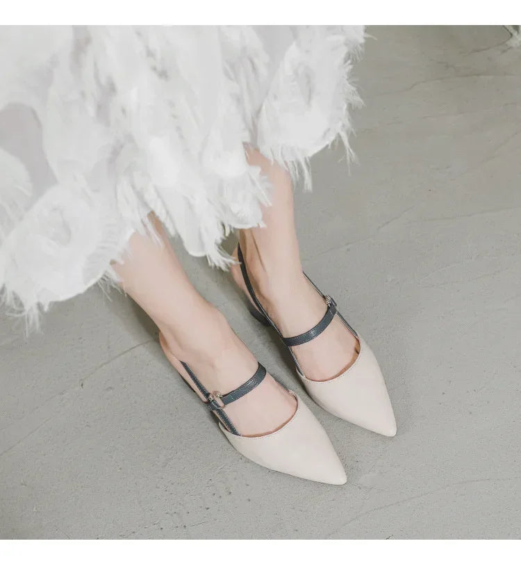 Shoes for Pumps Summer Elegant Chunky High Heels Pointed Toe Baotou Solid Ladies Shoes Female Sandals Zapatillas Mujer 2024