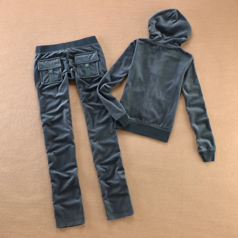 Velvet Tracksuit for Women 2025 Women's Hooded Jacket and Pants Suit Two Piece Set Women's Outfit
