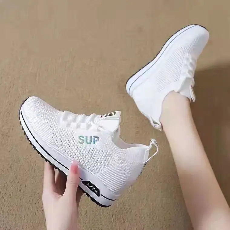 2025 Women's Wedges Shoes Platform Shoe Spring Breathable Casual Shoes Woman Fashion Sneakers Height Increasing Vulcanize Shoes