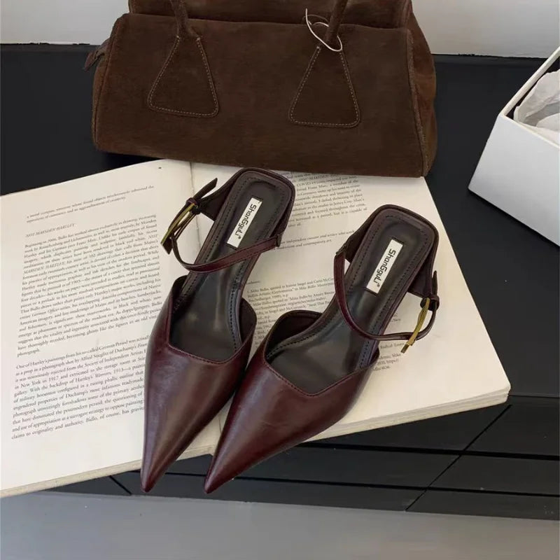 2025 Fashion Brand Shoes Women Slippers Pointed Toe Thin Low Heels Pumps for Party Dress Shoes Elegant Pumps Shallow Mujer