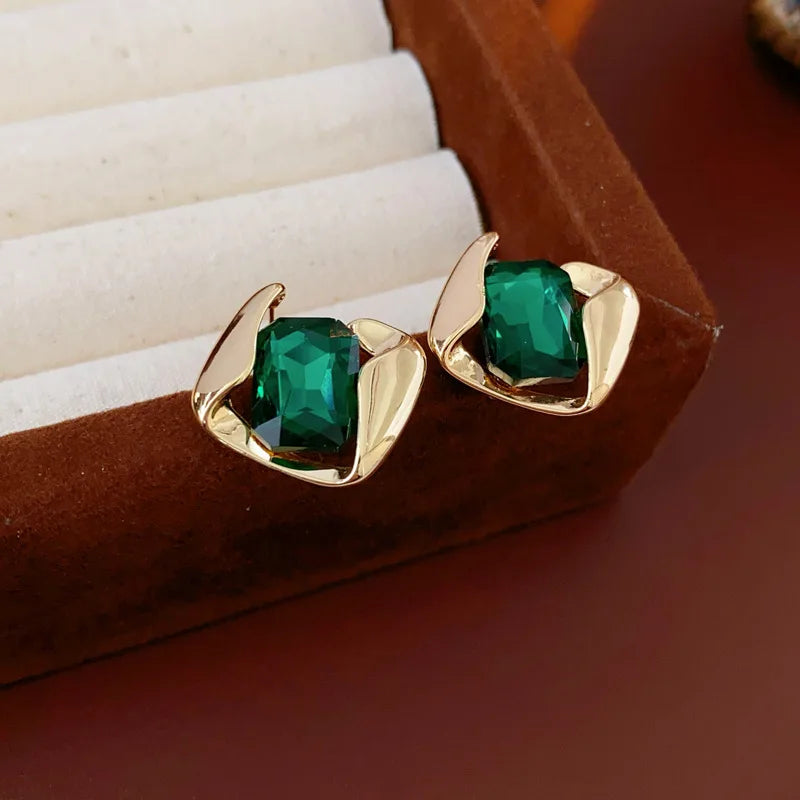 Green Fashion Wedding Jewelry Set Wholesale Square Earring Retro Light Luxury Temperament Collarbone Chain Necklace