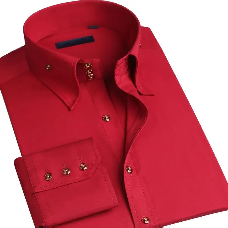 Men's Dress Shirts Non-ironing Formal Collar Shirt Fashion Korean Slim Solid Color Business Casual Shirt White Spring Autumn