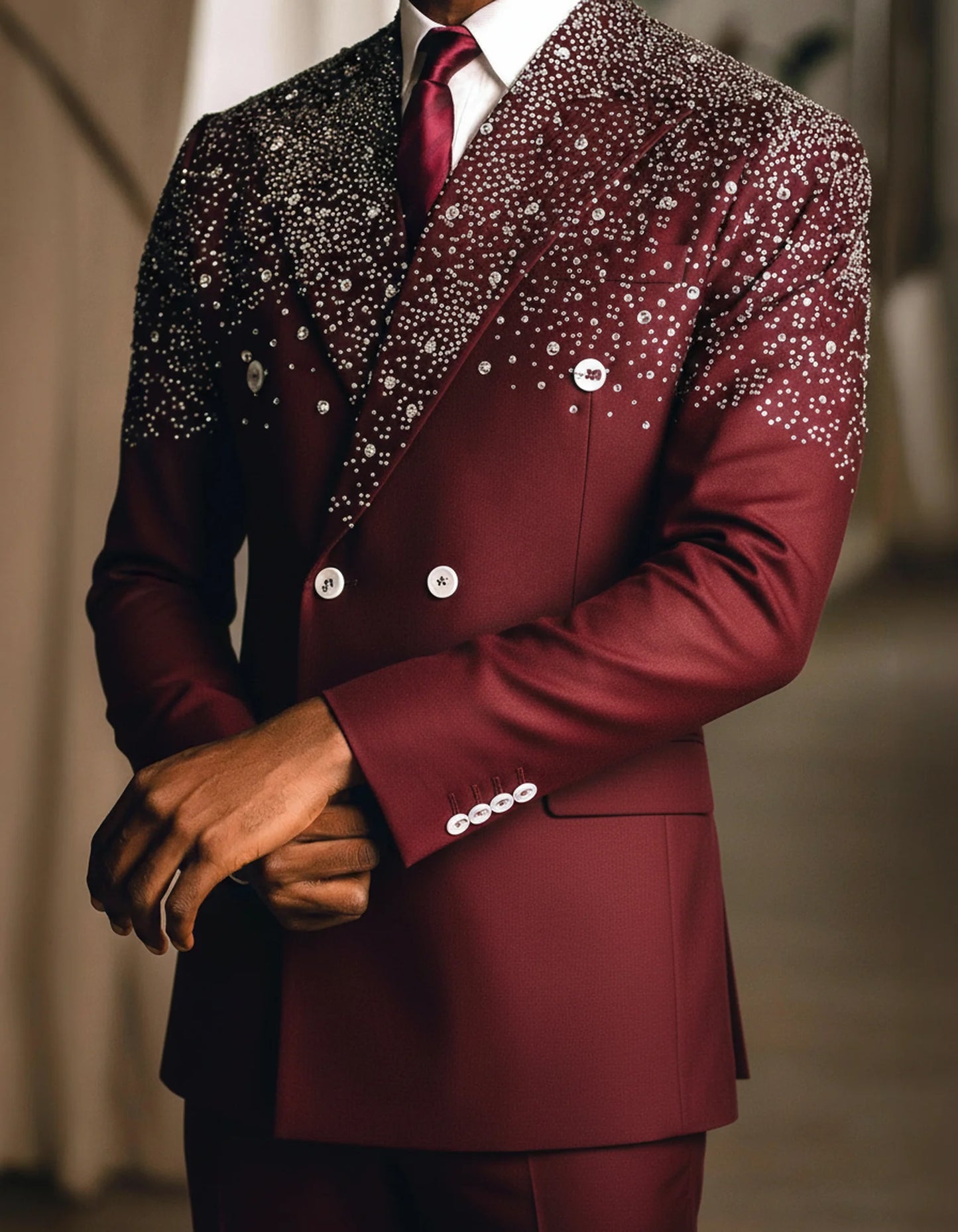 Modern Hot Fix Wedding Suits For Groom Peaked Lapel Double Breasted Tuxedos 2 Pcs Jacket Pants Evening Party Prom Customized