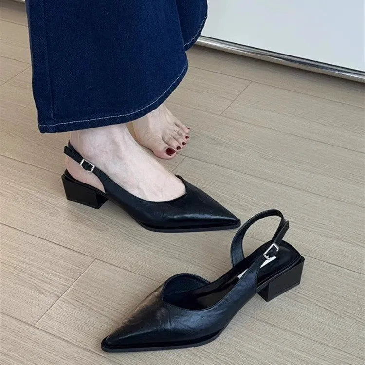 2026 New Women's Sandals Pointed Toe Square Heel Cover Toe Shoes Women Leisure Career Summer Elegant Shoes