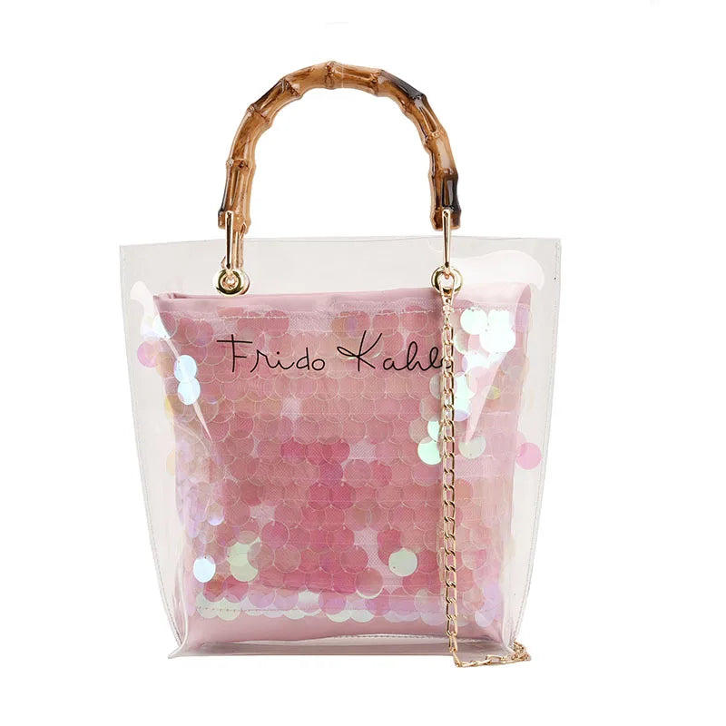 Large Capacity Women PVC Handbags High Quality Ladies Transparent Beach Tote Shoulder Messenger Bags Casual Chain Crossbody Bag