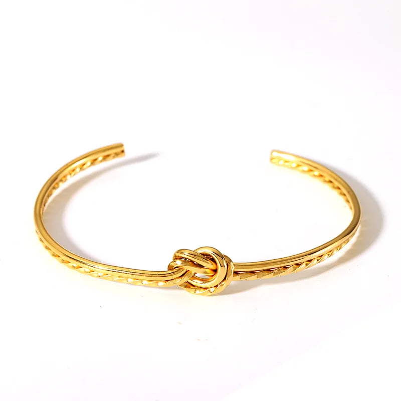 Exquisite Rhinestone Knot Stainless Steel Bangle Bracelets for Women Gold Plated Stainless Steel Bracelet Waterproof Jewelry