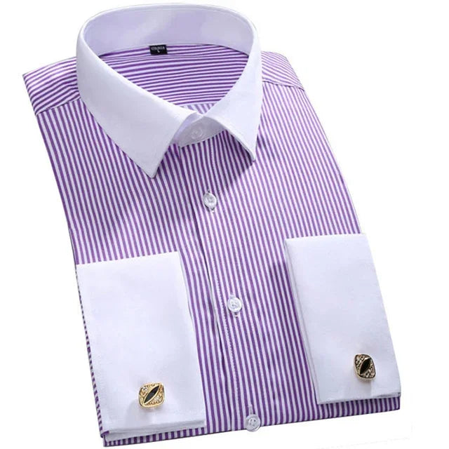 Men's Classic French Cuffs Solid Dress Shirt Formal Business Standard-fit Long Sleeve Office Work White Black Yellow Social Shir
