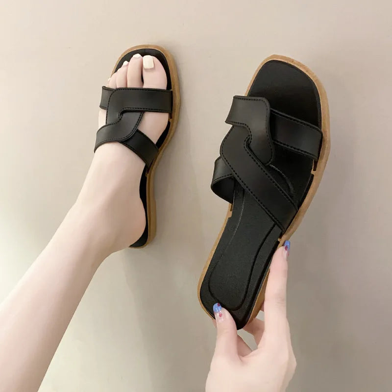 Women's Summer Slides Sandals - Cross Band Design, Ultra Soft Anti-Slip Sole, Lightweight House Slippers for Women, Beach Walkin