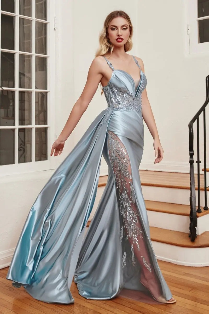 Red Satin Mermaid Sexy Prom Dresses Appliques Sequins V-neck Spaghetti Straps Cocktail Gowns Lace Illusion Customized