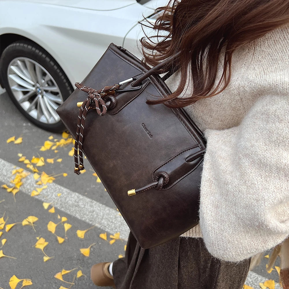 Leather Shoulder Bag for Women with Pendant Hobo Bag Shoulder Tote Handbag Stylish Tote Bag for Daily Use