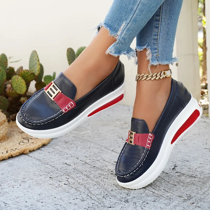 2026 New Women Vulcanized Shoes Round Toe Sneakers Outdoor Female Casual Shoes Platform Walking Women Shoes Slip-on Flat Shoe