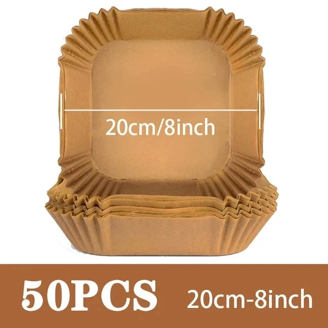 50pcs/set Air Fryer Papers Disposable Oil-proof Water-proof Liners Non-Stick Mats Baking Paper Trays Kitchen Cooking Accessories