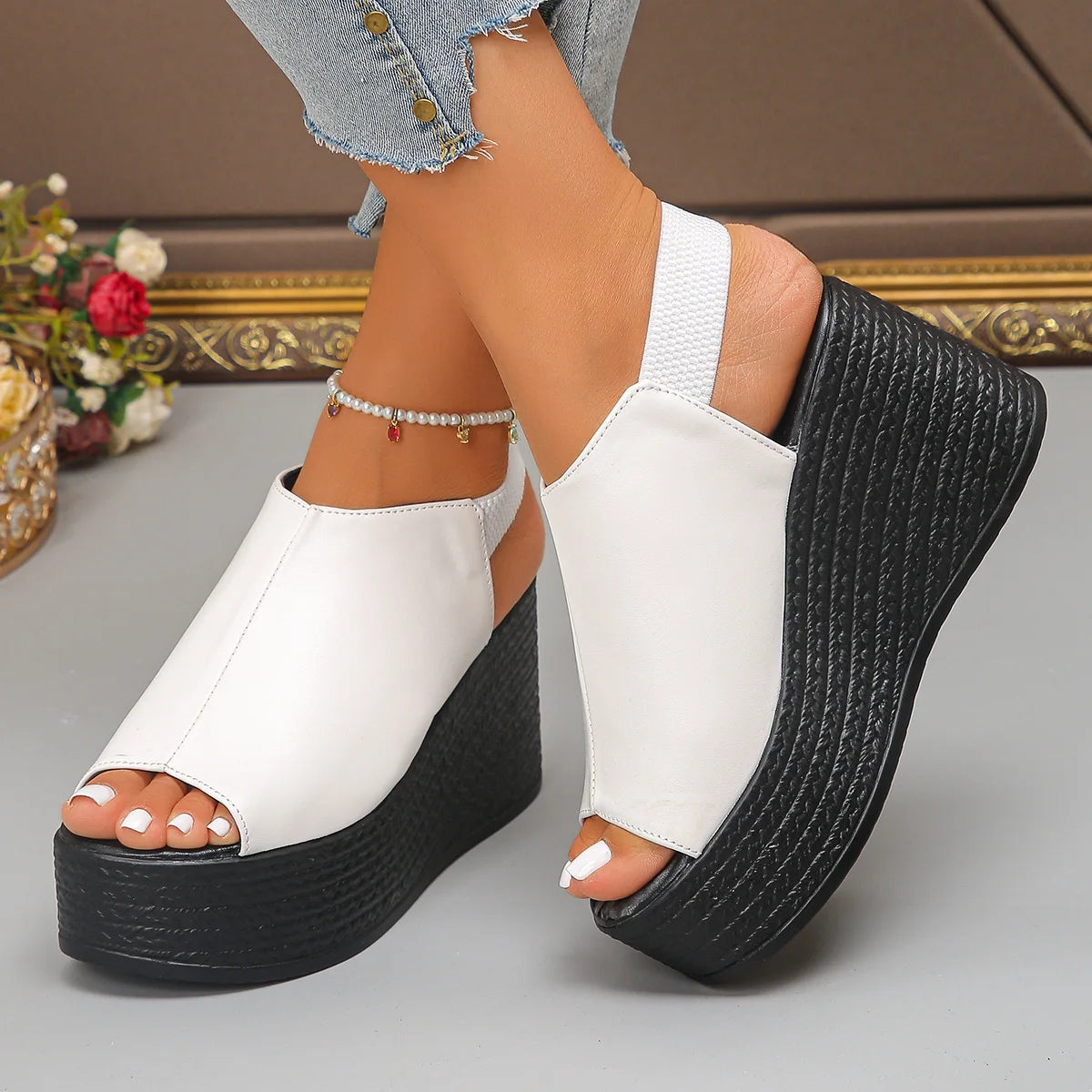 Women Sandals High Quality Summer Leather Wedge Sandals Women New Platform High Heels Shoes Sexy Open Toe Elegant Sandals