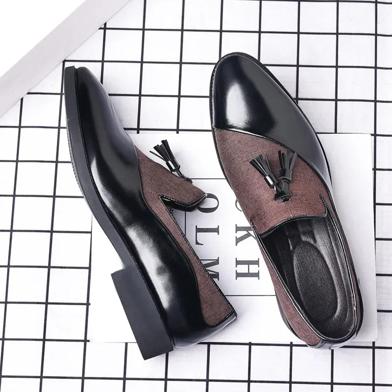 Mens Dress Shoes 2026 New Casual Leather Shoes Men Business Dress Leather Shoes Trend Versatile Loafers Pointed Toe Slip-On