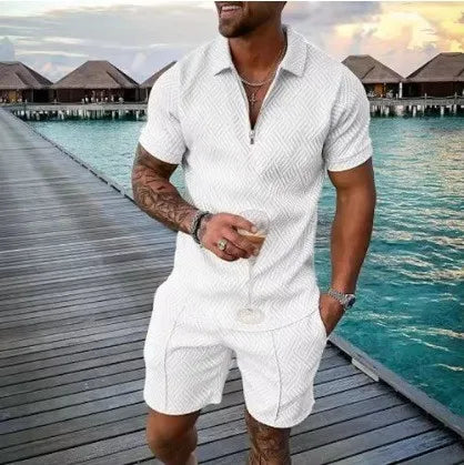 Men's Polo Tracksuit Set Summer Fashion Men Short Sleeve Zipper Polo Shirt&Shorts Set for Men Casual Streetwear 2 Piece Suit