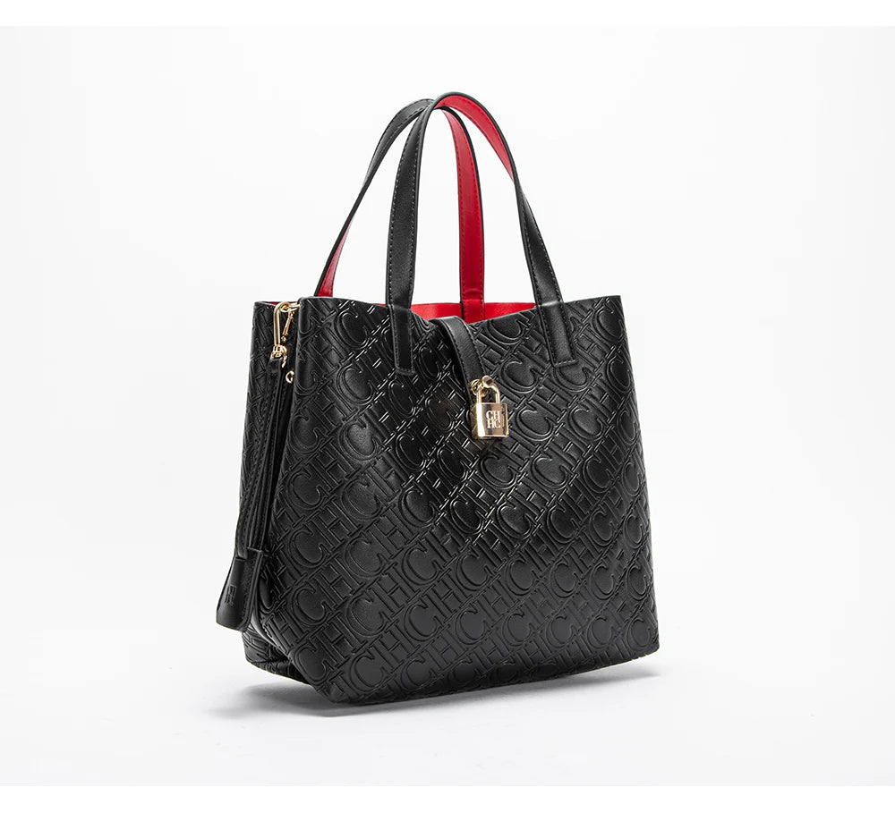 Women's Shoulder Bag New Black Embossed Handbag Dual Use Commuter Wallet