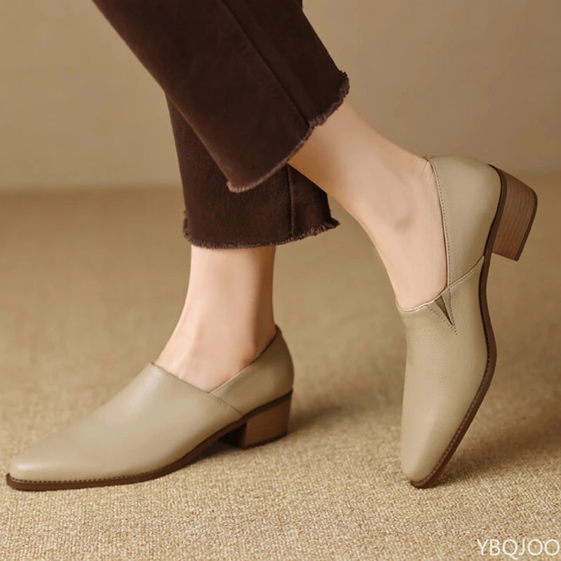 Fashionable versatile mid heeled women's thick heeled women's shoes spring new style pointed elegant simple women's shoes