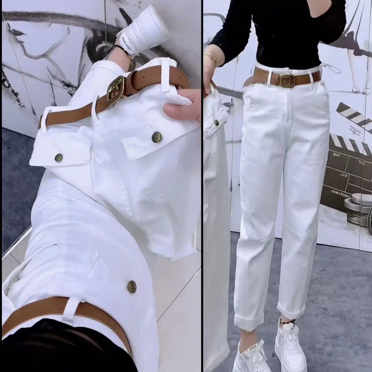 High Waist Thin Denim Jeans Women's plus Size Harem Straight Leg Casual Pants Spring 2025 Style Versatile High Waist Crop Jeans