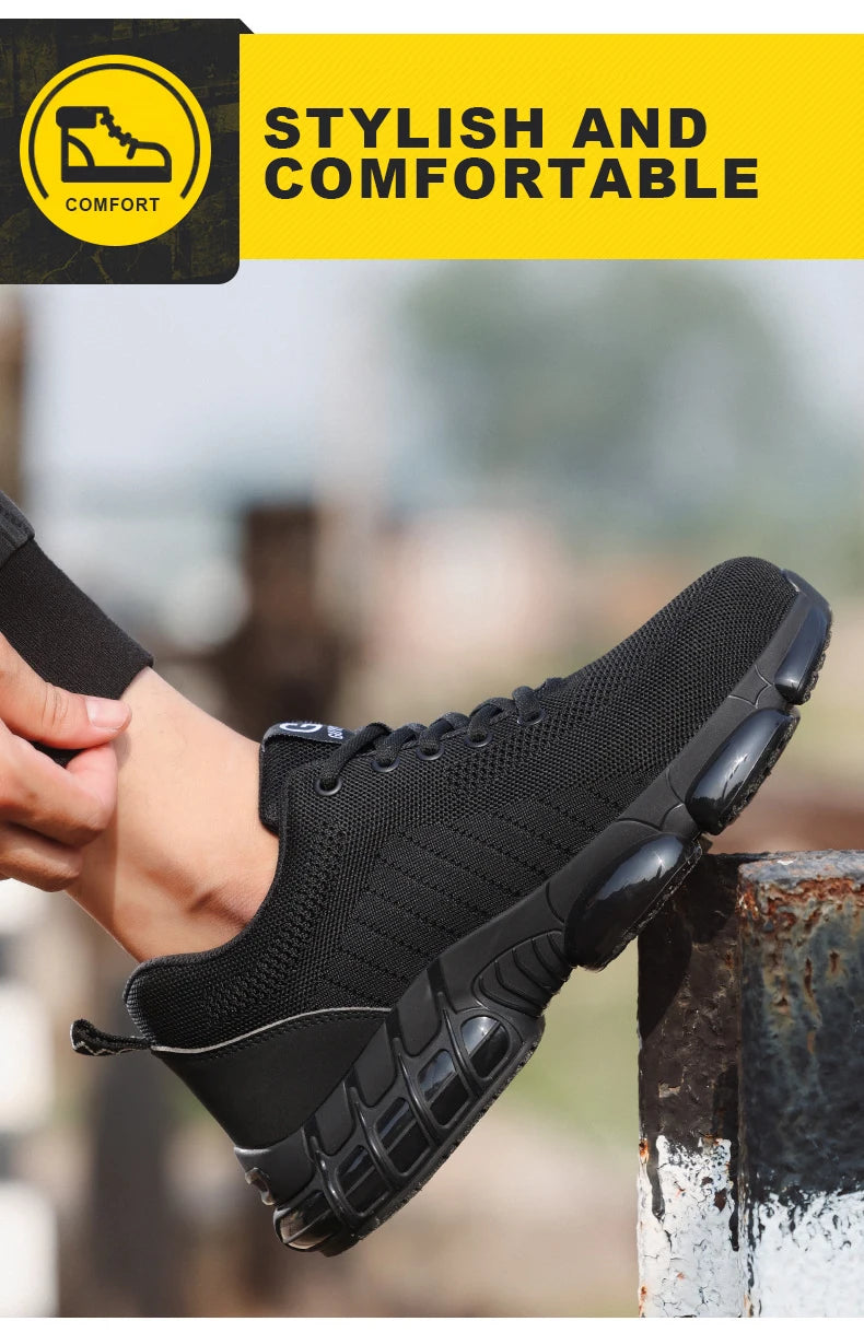 Steel Toe Work Shoes for Men Women Comfortable Lightweight Black Safety Construction Working Shoes Anti-Smash Anti-Puncture