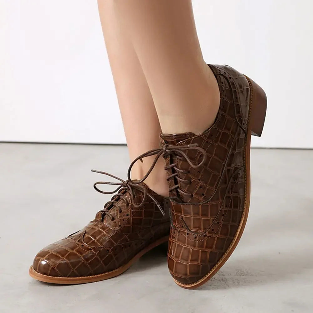 Women Shoes Spring New Fashion Round Toe Lace Up Retro Single Shoe for Office Party Walk Thick Low Heeled Big Size 48 775-1