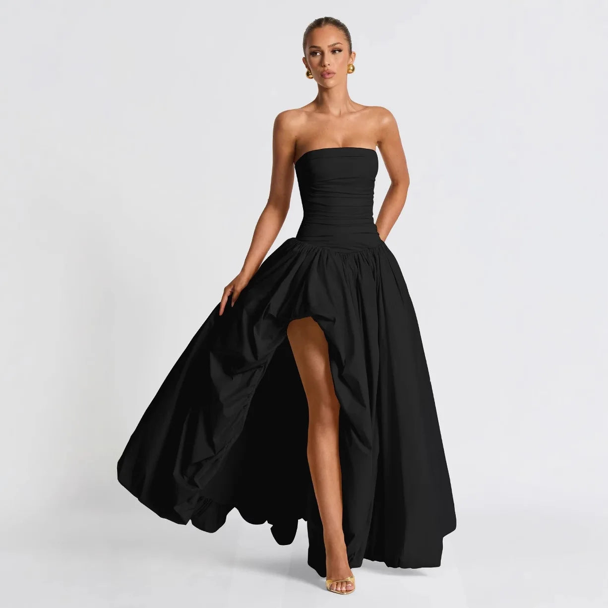 Sexy Evening Club Party Dresses Women 2026 Summer Bandage Lace Up Split Maxi Long Dress Elegant Strapless Backless Robe