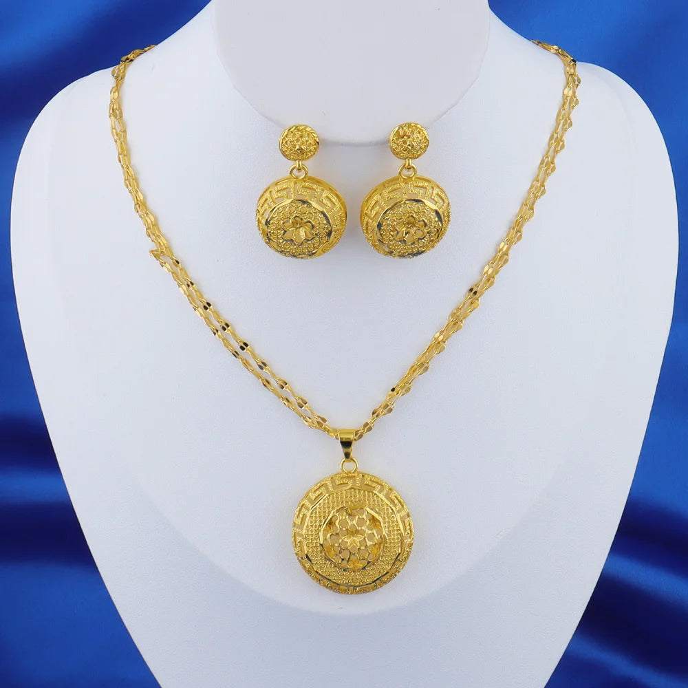 Dubai 24k Gold Plated Jewelry Sets for Women Indian Bridal Costume Necklace Earrings Sets Nigerian Wedding Party Gifts
