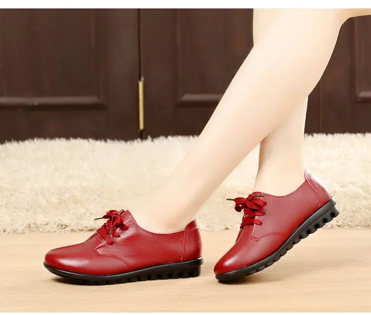Brand Shoes for Women 2025 Spring Wedge Loafers Female Black Genuine Leather Flats ladies Office Nurse Shoes Mom Casual Sneakers