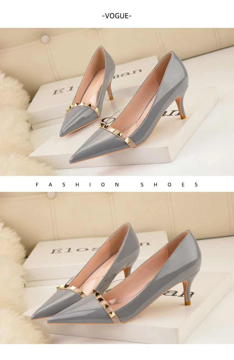 NEW Shoes Women 2025 Summer High Heels Basic Office ladies Shoe Rivet Pumps Sexy Female Heels Fashion Retro Zapatos De Mujer