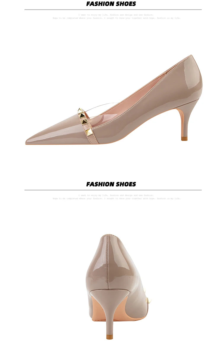 NEW Shoes Women 2025 Summer High Heels Basic Office ladies Shoe Rivet Pumps Sexy Female Heels Fashion Retro Zapatos De Mujer