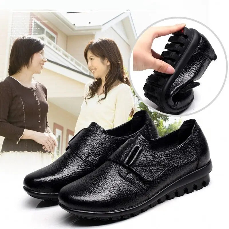 Brand Shoes for Women 2025 Spring Wedge Loafers Female Black Genuine Leather Flats ladies Office Nurse Shoes Mom Casual Sneakers